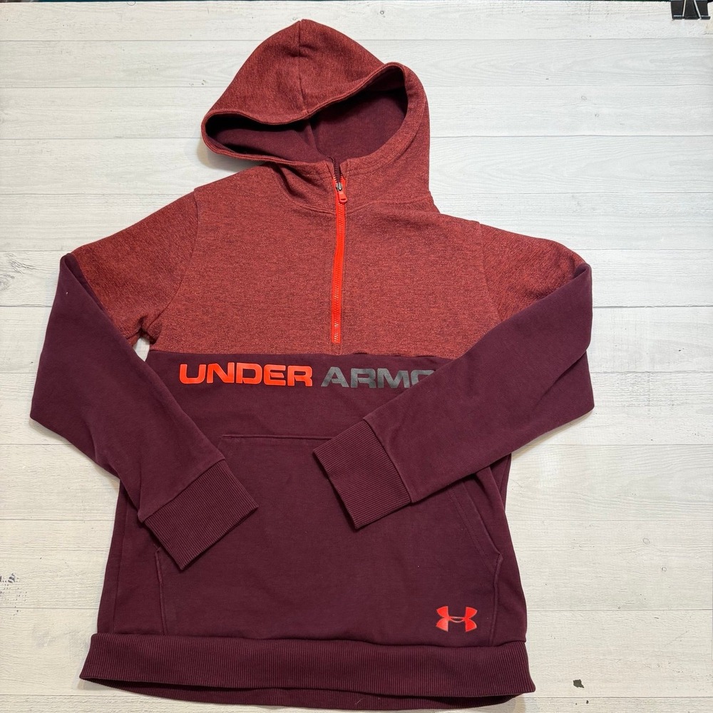 Under armour boys red pullover 1/4 zip hooded sweatshirt youth large